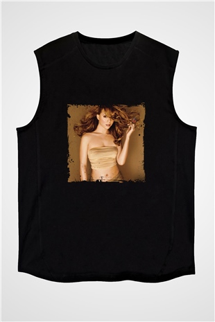 Mariah Carey Baskılı Unisex Siyah Kolsuz Tişört