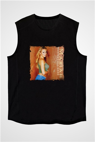Mariah Carey Baskılı Unisex Siyah Kolsuz Tişört