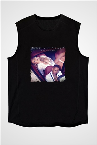 Mariah Carey Baskılı Unisex Siyah Kolsuz Tişört