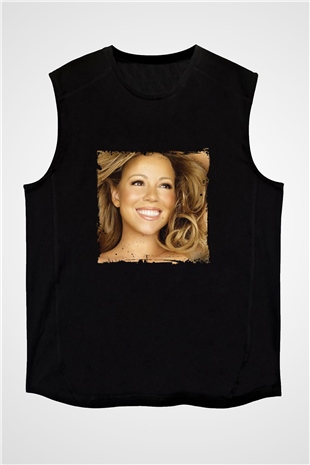 Mariah Carey Baskılı Unisex Siyah Kolsuz Tişört