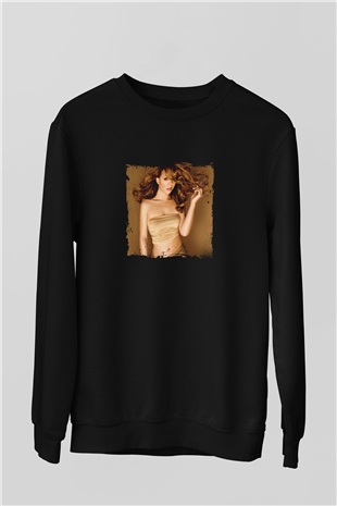 Mariah Carey Baskılı Unisex Siyah Sweatshirt