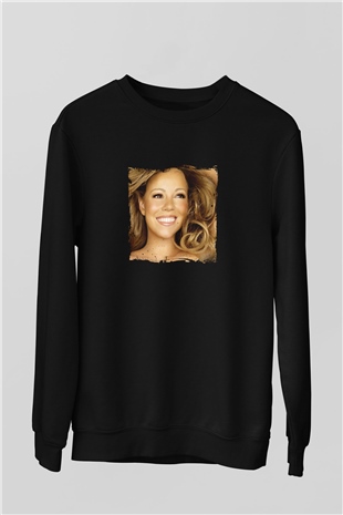 Mariah Carey Baskılı Unisex Siyah Sweatshirt
