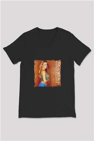Mariah Carey Baskılı Unisex Siyah V Yaka Tişört