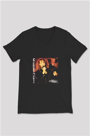Mariah Carey Baskılı Unisex Siyah V Yaka Tişört