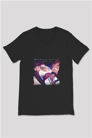 Mariah Carey Baskılı Unisex Siyah V Yaka Tişört