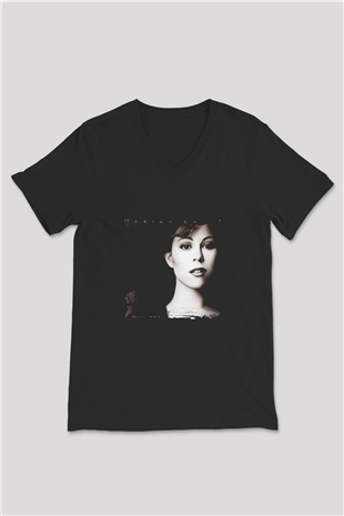 Mariah Carey Baskılı Unisex Siyah V Yaka Tişört