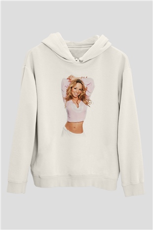 Mariah Carey Beyaz Unisex Kapşonlu Sweatshirt