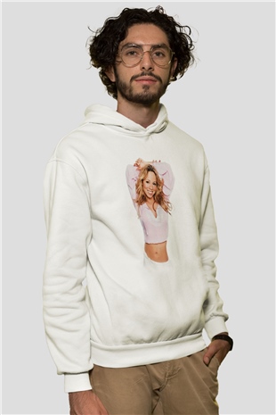 Mariah Carey Beyaz Unisex Kapşonlu Sweatshirt