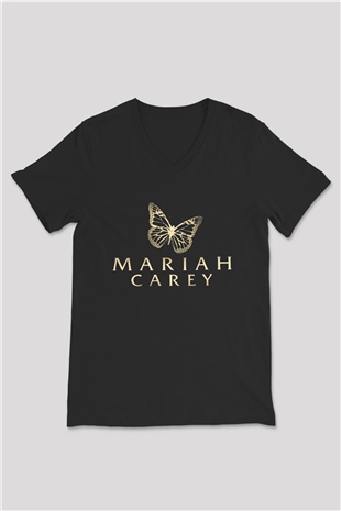 Mariah Carey Siyah Unisex V Yaka Tişört T-Shirt