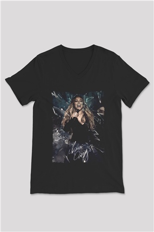 Mariah Carey Siyah Unisex V Yaka Tişört