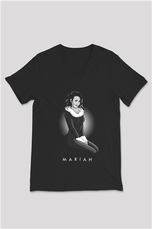 Mariah Carey Siyah Unisex V Yaka Tişört