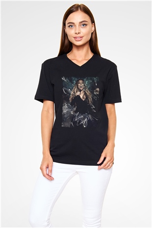 Mariah Carey Siyah Unisex V Yaka Tişört