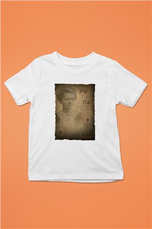 Marie Curie Baskılı Unisex Beyaz Çocuk Tişörtü - Tshirt