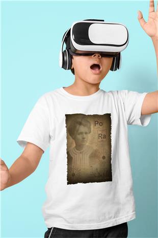 Marie Curie Baskılı Unisex Beyaz Çocuk Tişörtü - Tshirt
