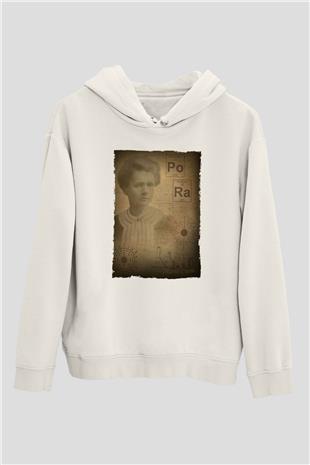 Marie Curie Baskılı Unisex Ekru Hoodie