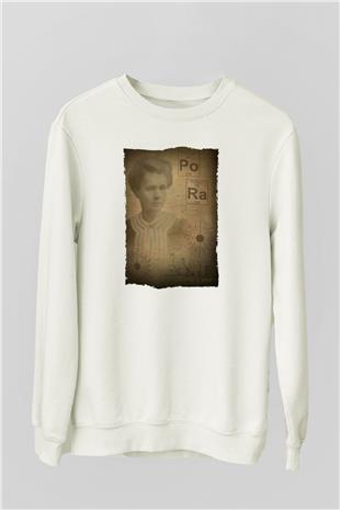 Marie Curie Baskılı Unisex Ekru Sweatshirt