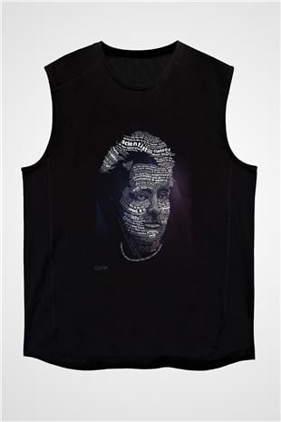 Marie Curie Tipografi Baskılı Unisex Kolsuz Siyah Tişört - Tshirt