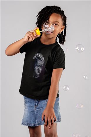 Marie Curie Tipografi Baskılı Unisex Siyah Çocuk Tişörtü - Tshirt