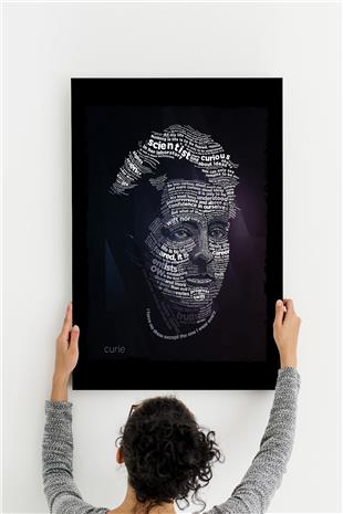 Marie Curie Tipografi Desenli Ahşap Mdf Tablo 40 cm x 60 cm