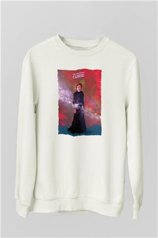 Marie Skłodowska Curie Renkli Baskılı Unisex Ekru Sweatshirt