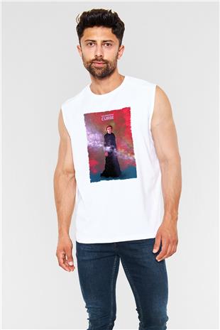 Marie Skłodowska Curie Renkli Baskılı Unisex Kolsuz Beyaz Tişört - Tshirt