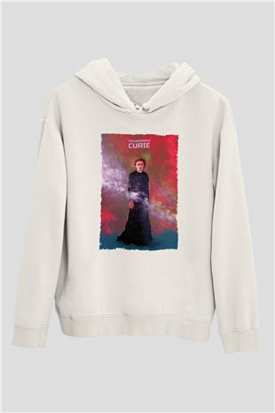 Marie Skłodowska Curie Renkli Baskılı Unisex Ekru Hoodie