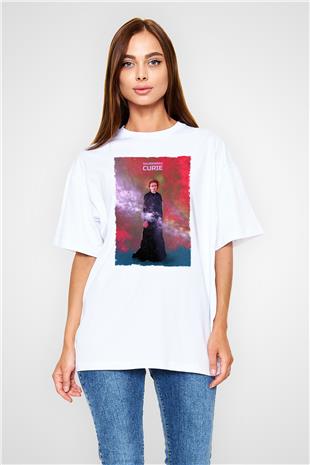Marie Skłodowska Curie Renkli Baskılı Unisex Oversize Beyaz Tişört - Tshirt