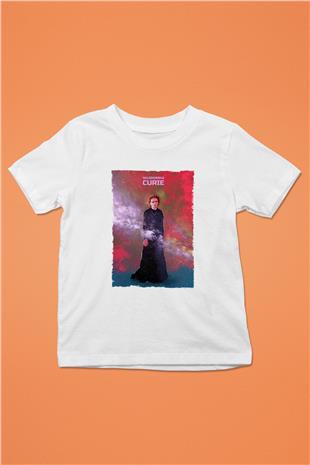 Marie Skłodowska Curie Renkli Baskılı Unisex Beyaz Çocuk Tişörtü - Tshirt