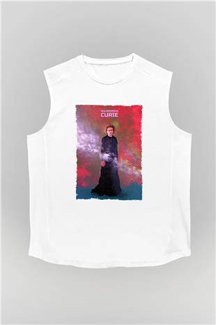 Marie Skłodowska Curie Renkli Baskılı Unisex Kolsuz Beyaz Tişört - Tshirt
