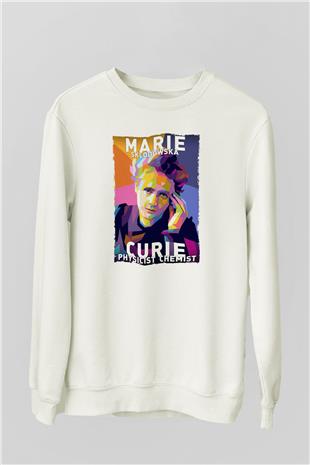Marie Sklodowska Curie Baskılı Unisex Ekru Sweatshirt