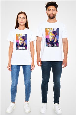 Marie Sklodowska Curie Baskılı Unisex Beyaz Tişört - Tshirt