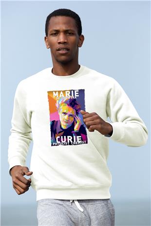Marie Sklodowska Curie Baskılı Unisex Ekru Sweatshirt