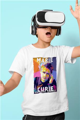 Marie Sklodowska Curie Baskılı Unisex Beyaz Çocuk Tişörtü - Tshirt
