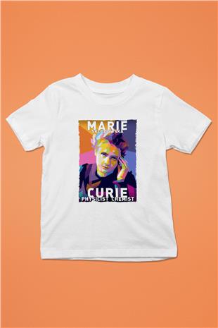 Marie Sklodowska Curie Baskılı Unisex Beyaz Çocuk Tişörtü - Tshirt