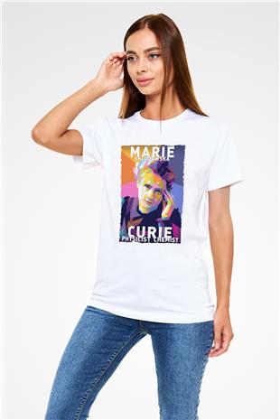 Marie Sklodowska Curie Baskılı Unisex Beyaz Tişört - Tshirt