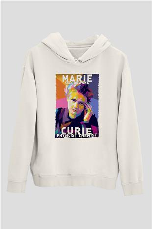 Marie Sklodowska Curie Baskılı Unisex Ekru Hoodie