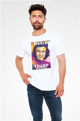 Marie Tharp Baskılı Unisex Beyaz Tişört - Tshirt