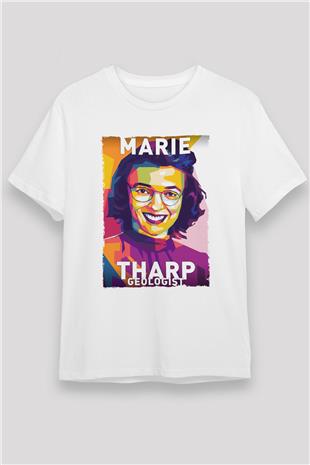 Marie Tharp Baskılı Unisex Beyaz Tişört - Tshirt