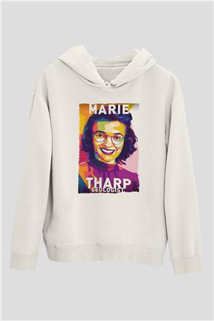 Marie Tharp Baskılı Unisex Ekru Hoodie