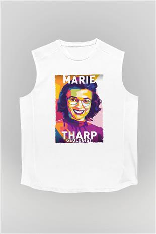 Marie Tharp Baskılı Unisex Kolsuz Beyaz Tişört - Tshirt