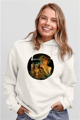 Marillion Baskılı Beyaz Unisex Kapüşonlu Sweatshirt