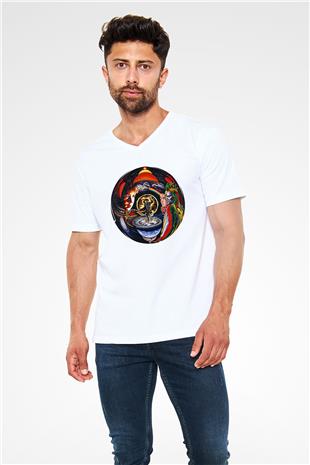 Marillion Baskılı Beyaz Unisex V Yaka Tişört - Tshirt