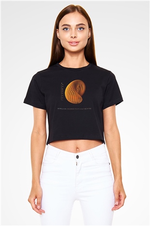 Marillion Baskılı Siyah Crop Top Kadın Tişört - Tshirt