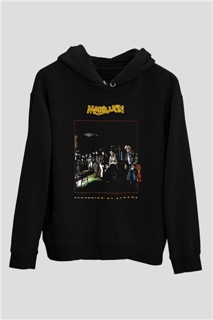 Marillion Baskılı Unisex Siyah Kapüşonlu Sweatshirt