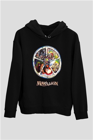 Marillion Baskılı Unisex Siyah Kapüşonlu Sweatshirt