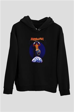 Marillion Baskılı Unisex Siyah Kapüşonlu Sweatshirt