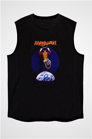 Marillion Baskılı Unisex Siyah Kolsuz Tişört - Tshirt