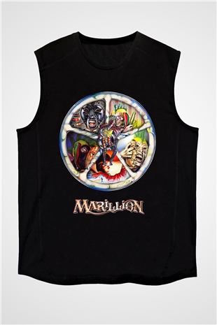 Marillion Baskılı Unisex Siyah Kolsuz Tişört - Tshirt