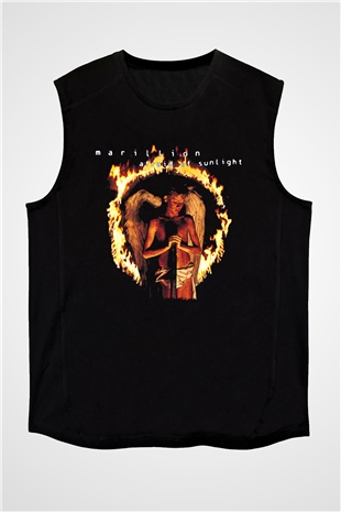 Marillion Baskılı Unisex Siyah Kolsuz Tişört - Tshirt