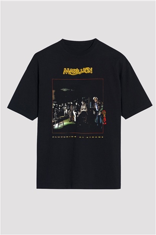 Marillion Baskılı Unisex Siyah Oversize Tişört - Tshirt